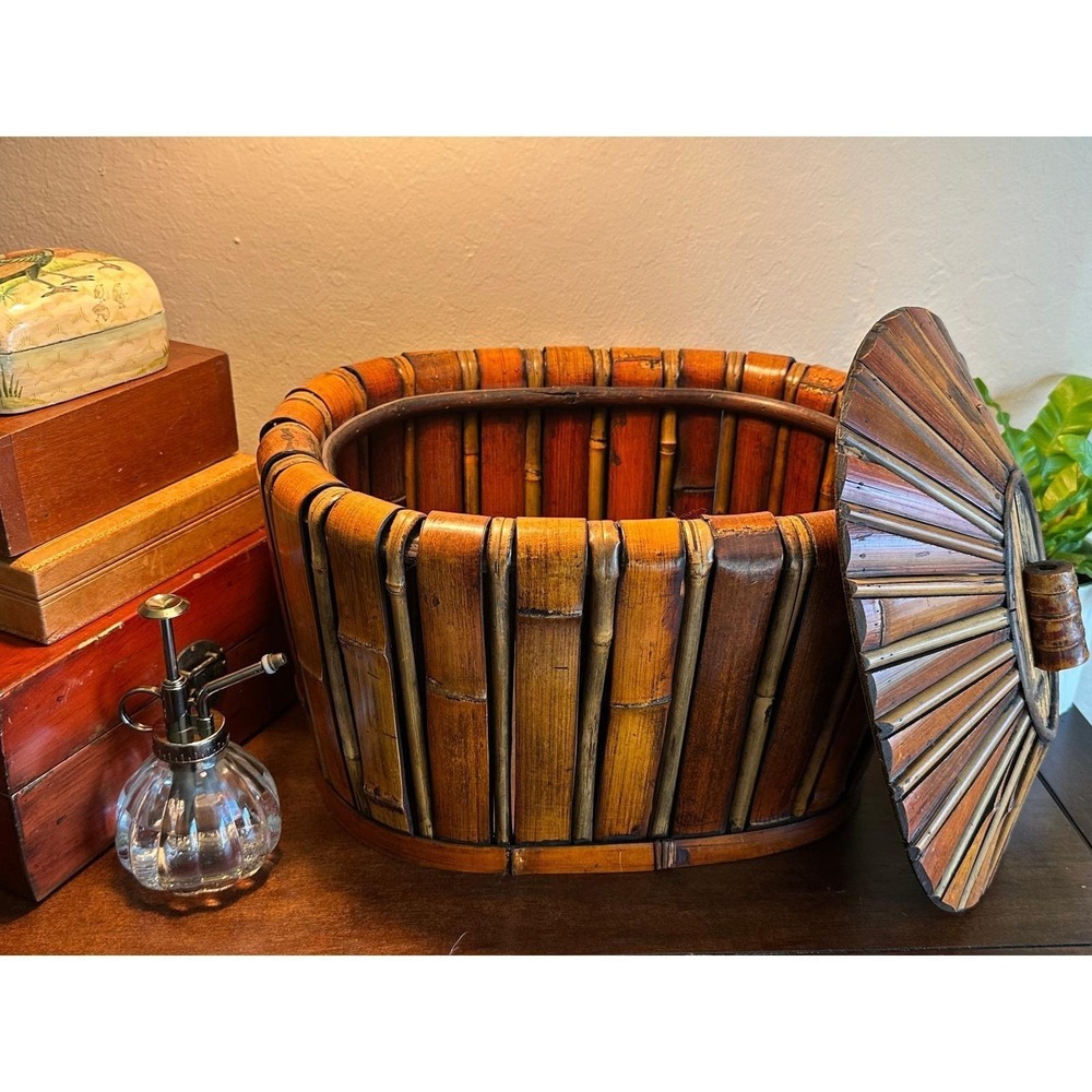 Large Vintage Bamboo Lidded Storage Box 15" – Chinoiserie Modern Container Case